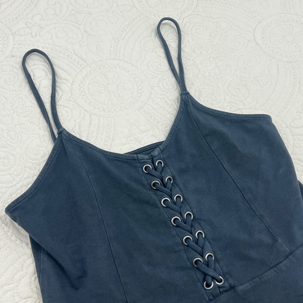 American Eagle Lace Up Peplum Cami Top Faded Black Medium Corset Style